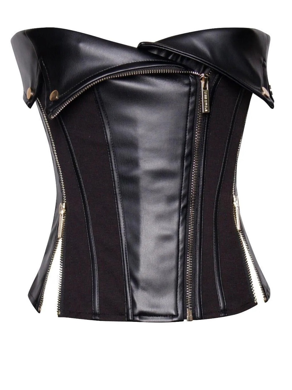 Leather-Trim Off-Shoulder Corset Top - Black